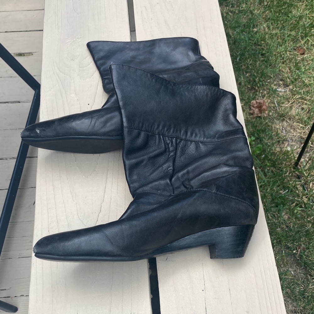 Frye Black Leather Heeled Boots